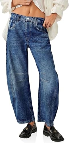 HUNGSON Women's Barrel Jeans Wide Leg Mid Rise Loose Y2k Baggy Boyfriend Jeans Denim Ankle Pants