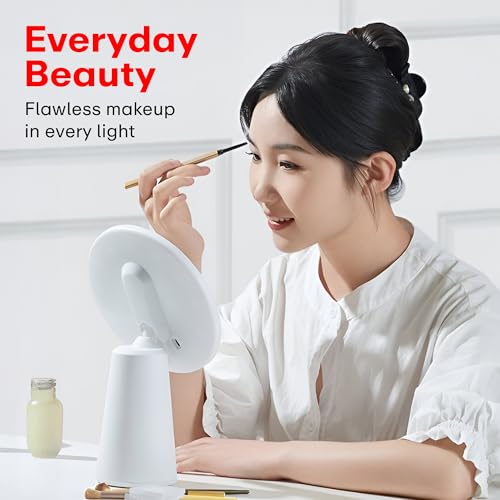 Image of Prime Pick Beauty Pro Makeup Mirror LED Light 360 Degree Rotating Vanity Mirror 3 Color Lighting Portable Lightweight Travel Mirror for Home Multipurpose Use White Pack of 1