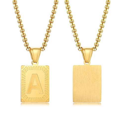 Pendentif carré acier inoxydable avec initiale gravée style raffiné - 3