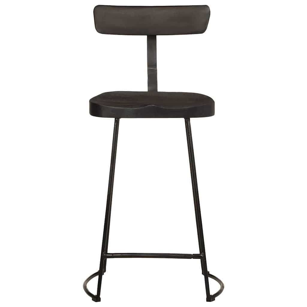 Taburetes Bar 2pcs Madera de Mango Sólido Negro Con Patas De Metal