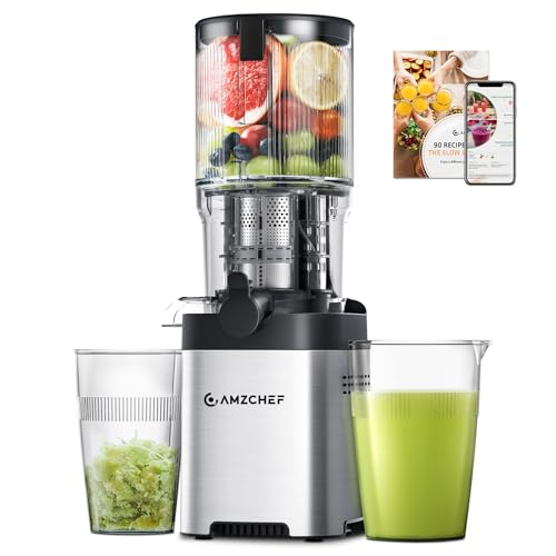 Image of AMZCHEF Cold Press Juicer, Juicers Machines - 5.4" Large Feed Chute for Whole Fruits & Vegetables, Stainless Steel Slow Masticating Juice Easy to Clean, Large Auger, Triple Strainers