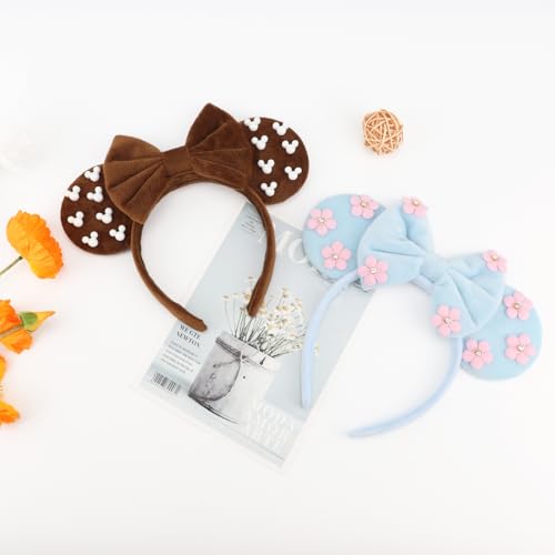 Image of DRESHOW Mouse Ears Headbands for Women Glitter Hairbands Bow Head Bands Velvet Head Band Christmas Cosplay Costume Princess Party Decorations Halloween & Disney Trip