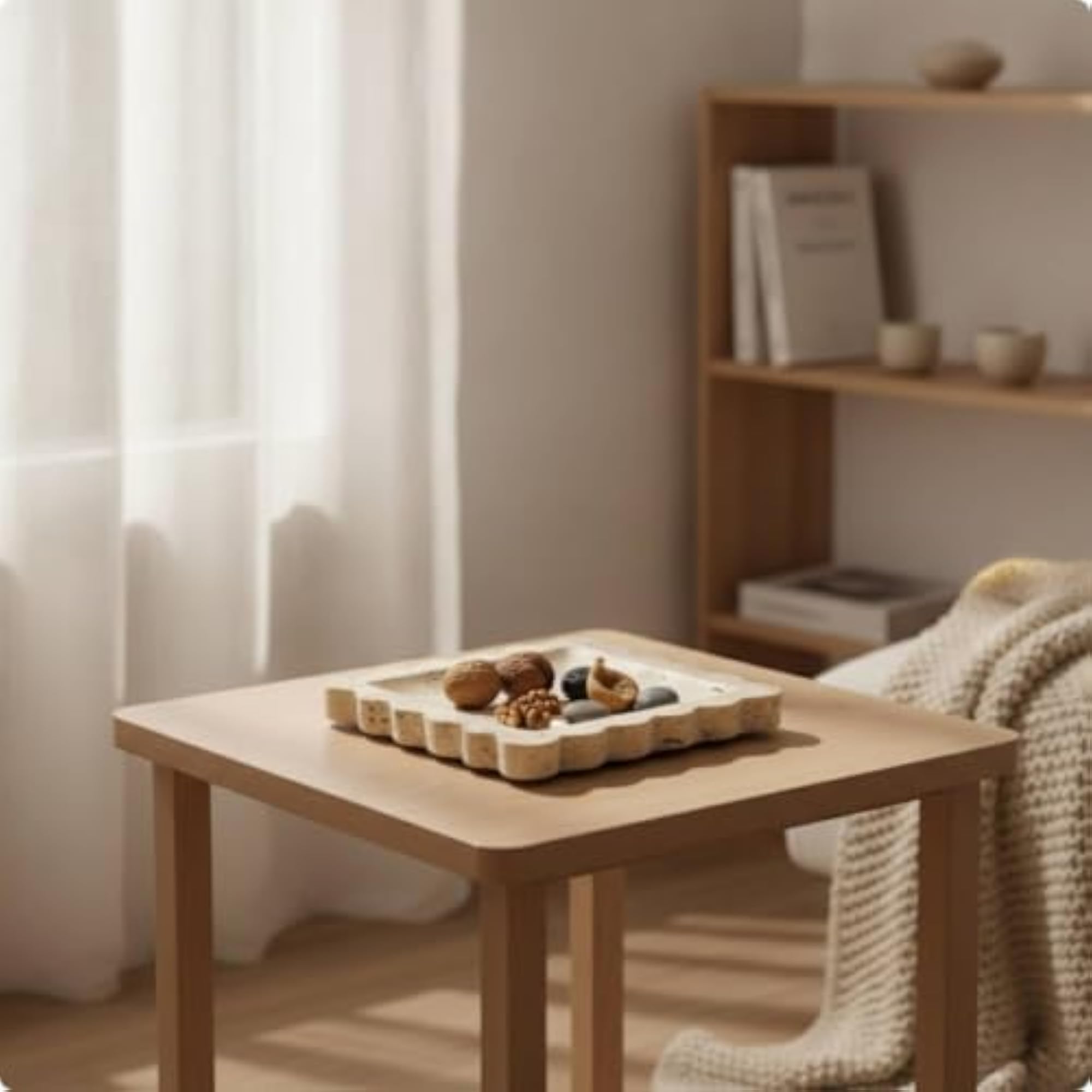 Decorative Stone Tray with Scalloped Edge, Natural