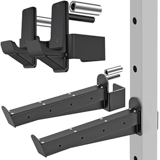 Kipika J-Hooks and Safety Spotter Arms for 3" x 3" Power Racks with 5/8" or 1" Hole - Heavy Duty Barbell Holders and Catches with Rubber Pads - Power Rack Attachments for Squat, Bench Press and More