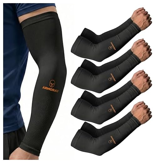 ARMORAY Arm Sleeves for Men & Women - 4 Pair UV Sun Protection Cooling Compression - Tattoo Cover Up Sleeve for Daily Wear & Work (Black)