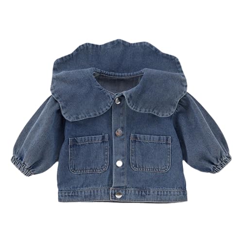 Baby Girls Denim Jacket with Peter Pan Collar - Long Puff Sleeves, Snap Button Closure, Loose Soft Tunic