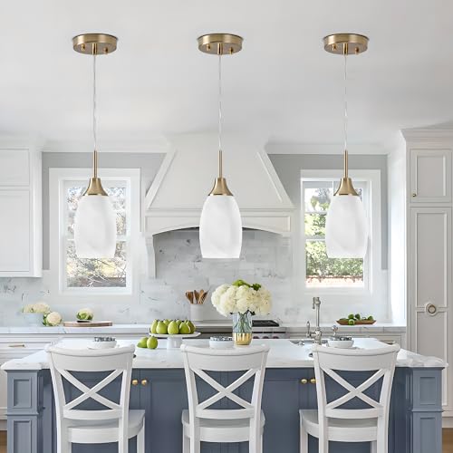 Image of Viinew 4.72 inch Glass Pendant Light,3-Pack White Oval Glass Hanging Light