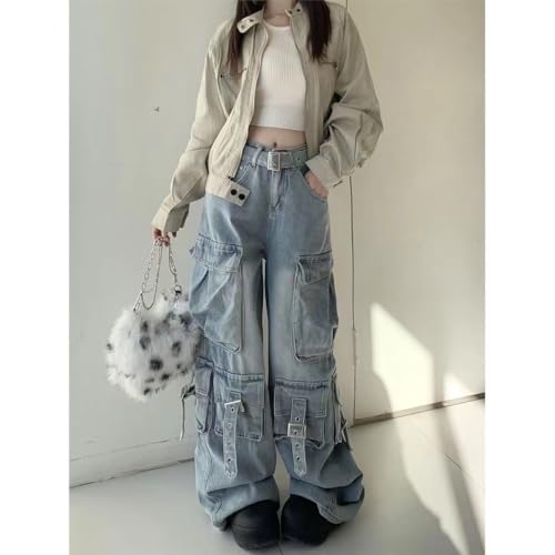 Unisex Multi-Pocket Baggy Jeans Street Cargo Y2k Harajuku Wide Leg Loose Casual Hiphop Grunge Denim Goth Pants4