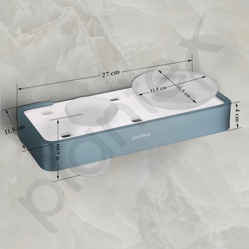 Image of Plantex Aluminium and Acrylic Soap Holder with Tumbler Holder /Soap Dish with Toothbrush Holder for Bathroom - (Grey and Milky White)