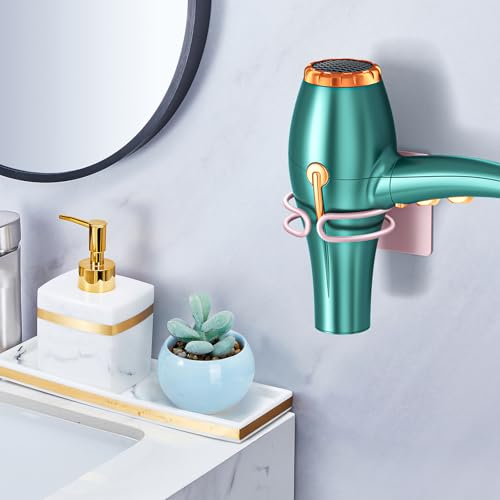 LOXSUN Föhn Halterung, Fönhalter Ohne Bohren, Edelstahl Föhnhalter Wand, Halterung für Fön Aufbewahrung Haartrocknerhalter, Fönhalterung Selbstklebend Föhnhalterungen für Bad (Roségold) 4