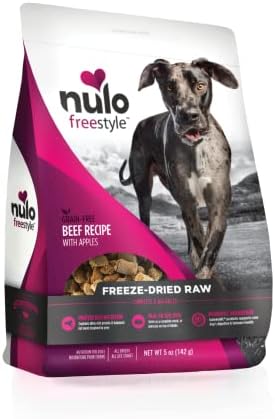 Nulo Freeze Dried Raw Dog Food for All Ages & Breeds: Natural Grain Free Formula with GanedenBC30 Probiotics for Digestive & Immune Health - Beef Recipe with Apples - 5 oz Bag