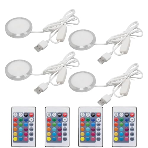 BAIFULAI Juego de 4 bombillas LED para impresora 3D, 16 tipos de luces RGB con cable de alimentación USB de 1,5 m y mando a distancia, 5 V, modelo de hardware de bricolaje, modelos de luz nocturna