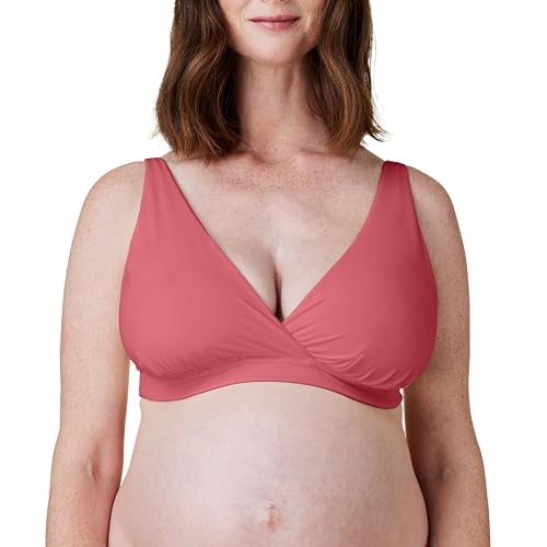 Image of Bravado Designs Ballet Seamless Crossover Maternity Nursing Bra for Breastfeeding, Pull Away Sleep Pregnancy Bra, Oeko-TEX Certified, Full Cup, Lipstick, Small-FC