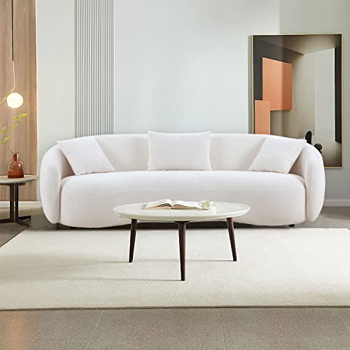 Williamspace 94" Modern Curved Sofa, Back Upholstered Boucle Couch With 3 Throw Pillows, 3-Seat Boucle Fabric Couch For Living Room, Office, Apartment, Beige #TOP5