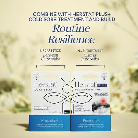 Herstat Daily Lip Balm | Use Between Cold Sore Outbreaks | 3% Propolis | Softens, Hydrates Coldsore Prone Lips