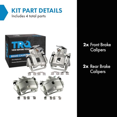 Image of TRQ Front and Rear Brake Caliper Set Zinc Coated Brackets Compatible with 2013-2017 Honda Accord