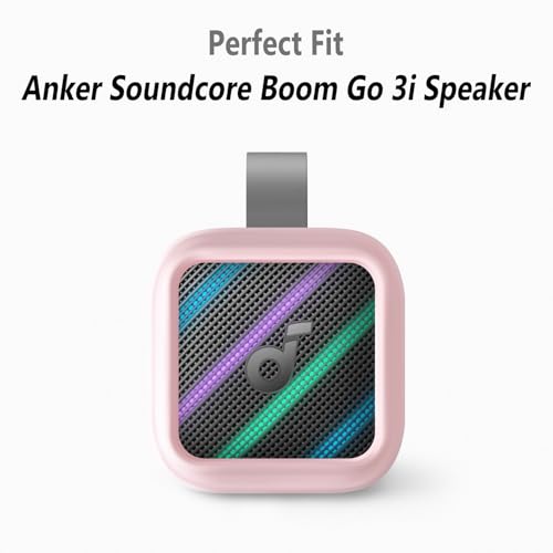 Image of Geiomoo Silicone Cover for Anker Soundcore Boom Go 3i Case, Soft Flexible Scratch Resistant Protective with Carabiner (Pink)