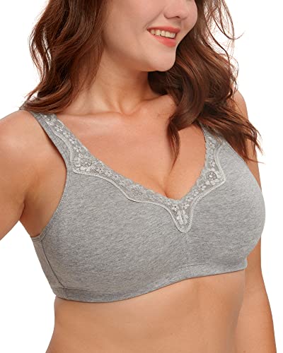Haci Women's Comfort Cotton Bra Plus Size Everyday Non Padded Wirefree Lace Floral Bras(Gray,46D) #TOP1