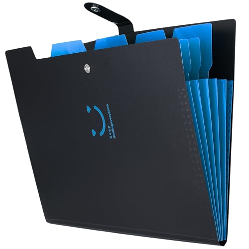 Image of SPS 5 Pocket Expanding File Folder Smile Design - Fits A4 & Letter Size Document Organizer, Accordion File Folders, File Holder for Office, School & Home Use - Blue
