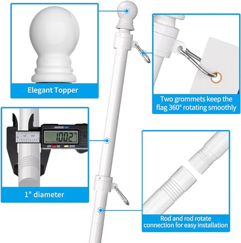 ZMTECH American Flag with Pole - 6ft Flag Pole with Upgraded Tangle-free Ring and Brackets, 1" Stainless Steel Flag Pole with Holder for Outdoor, Residential and Commercial (White, No Light) by ZMTECH - Image 4