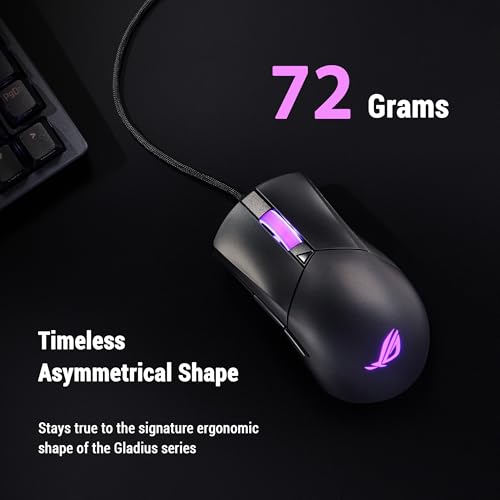 Image of ASUS ROG Gladius III Core Wired Gaming Mouse - Right-Handed Ergonomic, 72g, 12K DPI, ROG Paracord, Push-Fit Switch Sockets /Hot-Swappable Switches, Gear Link Web-Based Configuration, PC /Mac Support
