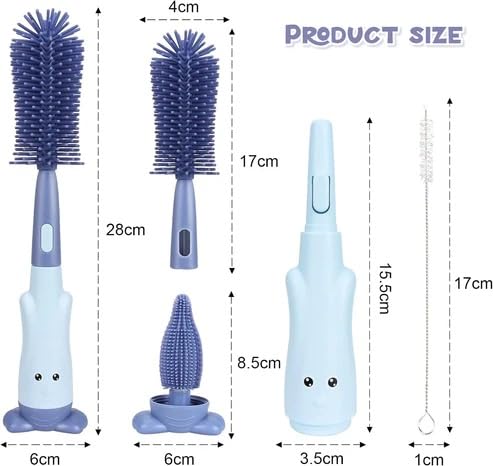 Image of Cots and Cuddles 1pc Bottle Cleaning 3-in-1 Silicone Cleaning Kit for Baby Milk Bottles, Nipple Cleaner and Straw Tool |Multipurpose Scrubbing Brush |Random Colour