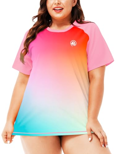 Image of AOBUTE Womens Plus Size Rash Guard Shirts Short Sleeve Swim Top UV UPF 50+ Sun Protection Swimwear Swimsuit