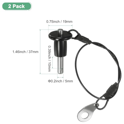 M METERXITY 2Pcs Ball Locking Pins 5mm Dia 10mm Usage Length Button Handle Quick Release Pin, Black, 5mm x 10mm - Image 3