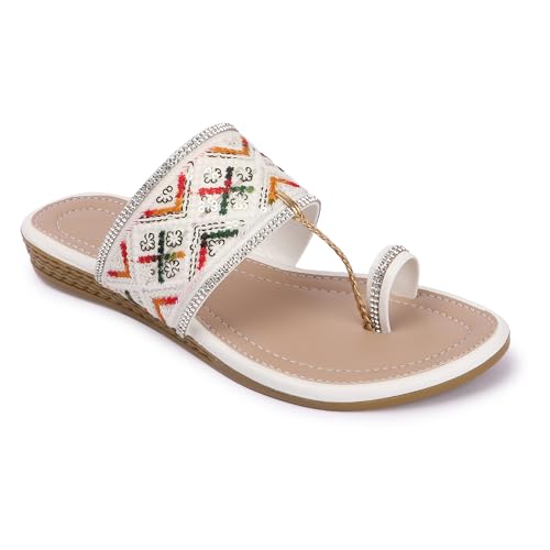 Image of KKF Women Fancy Kolhapuri Flat Chappal Sandals Ladies Slipper for Party & Occasions 3 to 8 Sizes