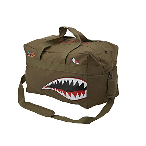 AVG World War 2 P-40 Warhawk Flying Tigers Canvas Expandable Duffel Bag Shark Teeth Design Aviation