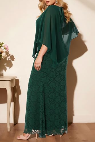 Image of Women's Plus Size Cape Dress with Chiffon Overlay Gown Formal Evening Lace Long Mermaid Dresses 2024