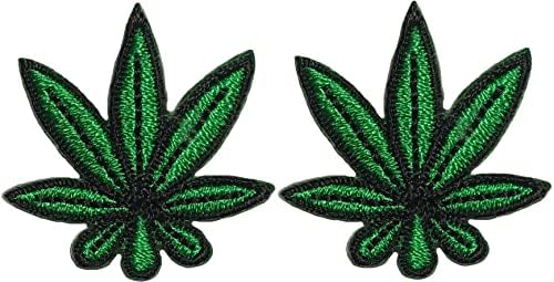Set 2 of Small Mini Tiny Cute Marijuana Leaf Weed Decal Decorative Repair Clothes Jacket T-Shirt Bags DIY Applique Sew on Iron on Embroidered Patches - Green (MRJN-GRN-MINI02) image 2