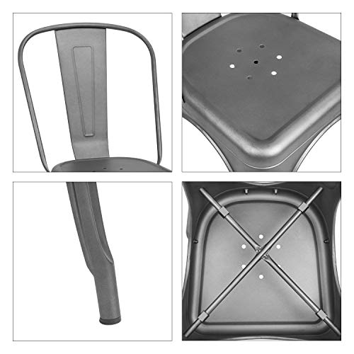 Image of Furmax Metal Dining Chair Indoor-Outdoor Use Stackable Classic Trattoria Chair Chic Dining Bistro Cafe Side Metal Chairs Set of 4 (Gray)