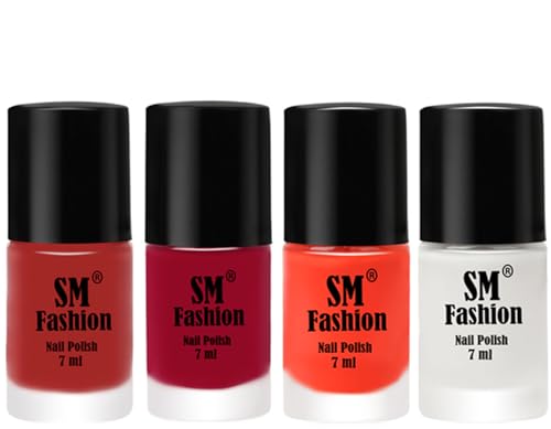 Image of Nail Polish Combo Set (Pack of 4) Quick Dry Gel Finish Nail Paint | Dark Nude,Pure Wine,Light Orange,White | 7 ml Each