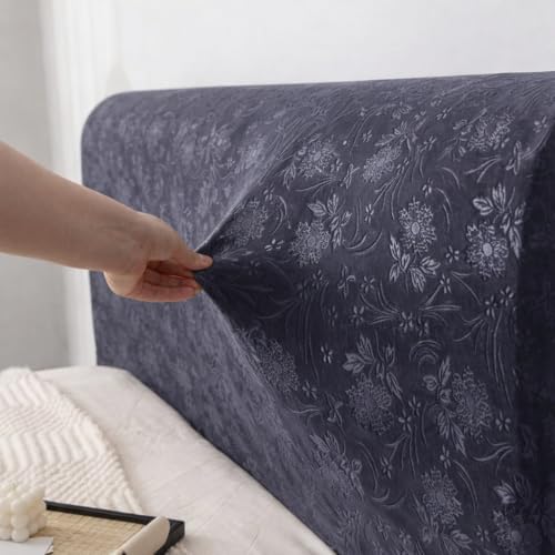 Image of HOMETHREADS Stretchable Velvet Headboard Cover | Soft, Dust-Proof & Wrinkle-Resistant Bed Back Protector | Fits Leather, Wooden & Fabric Bedsides | for 3ft to 3.5ft Beds (Grey, 90x65Cm)