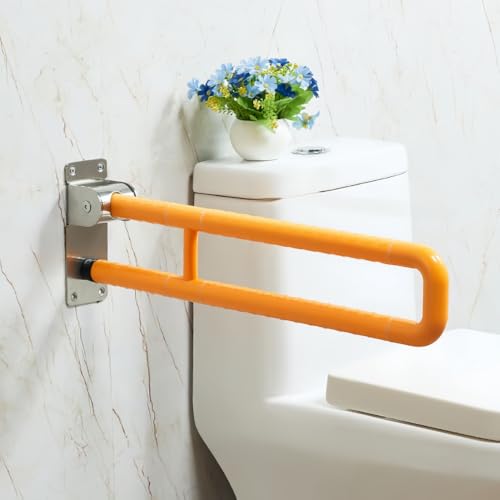 Aeroor手すり トイレ 手すり 折りたたみ式 バスルームサポート ハンドル トイレ 滑り止め 高齢者用ハンドル トイレ手すり 安全フレーム 立ち補助 転倒防止 落下防止 壁掛け バランスバー ステンレス製 組立簡単 身体障害者介護 (イエロー -サポー
