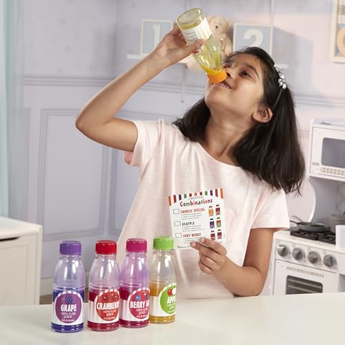 Image of Melissa & Doug Tip & Sip Toy Juice Bottles and Activity Card (6 Pcs) Pretend Play Food Set, Play Kitchen Food for Ages 3+ (Pack of 6)