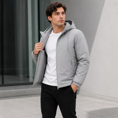 Image of MIA FASHION Men's Hooded Waterproof Rain Jacket Lightweight Wind Resistant Jacket with Zipper Pockets for Bike Riding, Travel & Outdoor Use