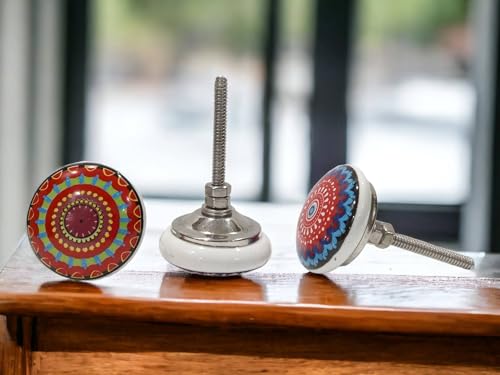Image of Vintage Ceramic Knobs for Kids and Kitchen Cupboards, Drawers, Wardrobes, PC Cabinets, Almirahs, Dressers, Decorative Pull Handles for Dressing Table and Home Decor -Set of 10, Cheerful