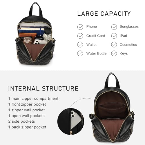 Image of Quilted Small Backpack for Women PU Leather Casual Handbag Daypack Purse | Stylish Quilted Design, water-resistant premium PU leather, matches all daily outfits, lightweight for everyday carry