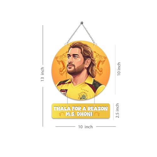 Image of GIFTMEBAZAR Wooden Wall Hanging Decor MS Dhoni inchThala for a Reason inch Quote Printed | Gift for Cricket Lovers & CSK Fans | Home, Office & Student Room Wall Art