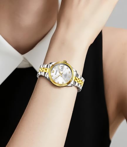 Image of OLEVS Gold Watches for Women Original Luxury Small Square Diamond Wrist Watch Analog Quartz Stainless Steel Waterproof Stylish Ladies Watch Date