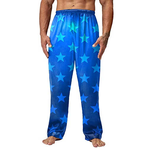 Calcetín para hombre, primavera, verano, día de la independencia, estampado de pijama, pantalones largos, pantalones casuales, calcetines, azul, M