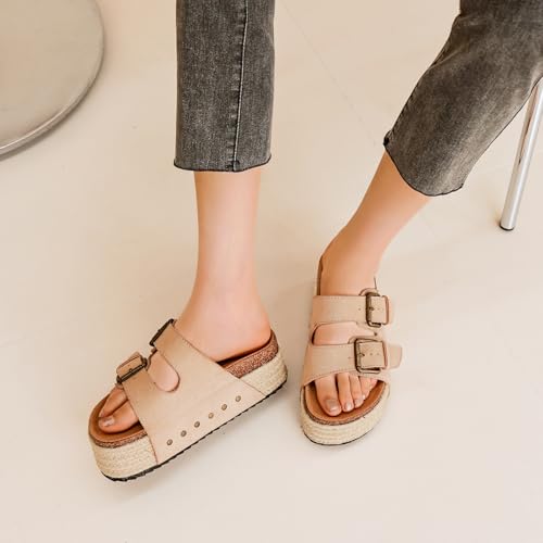 Sandales plateforme femme à boucle réglable et semelle en liège