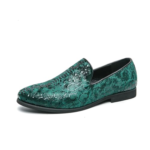 Mens Retro Snakeskin Leather Slip-On Dress Loafers Round Toe Low Top Non-Slip Casual Shoes for Formal Business Wedding