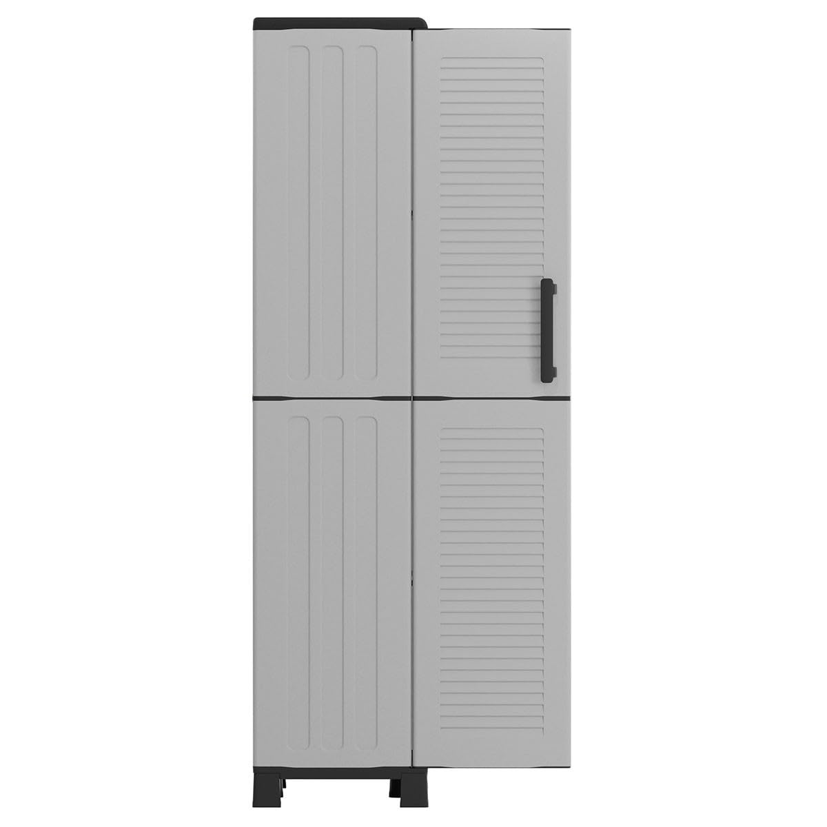 INTEC - Armoire de Rangement Grise 2 Portes 4 Étagères – Meuble Haut Plastique pour Garage, Buanderie, Bureau – Meuble à Pieds H169 cm (68x37x169 cm)