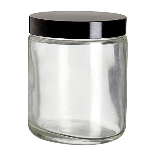 Wheaton 216627 Clear Glass Round 8oz Safety Coated Jar, with 70-400 Black Phenolic Poly-Vinyl Lined Screw Cap (Pack of 12)