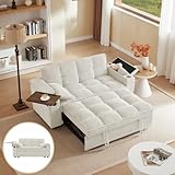 Auvsoce 65'' Convertible Sleeper Sofa Bed with Adjustable Backrest, Chaise Lounge, Side Table & USB/Type-C Ports – Stylish & Functional Addition to Any Living Room (Modern Beige Sofa Bed)