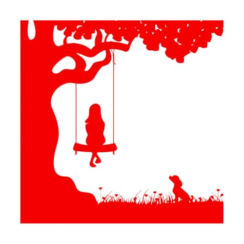 Stickers gravés Balançoire naturelle pour fille, enfant et chien 36x36cm Peinture murale artistique Rouge