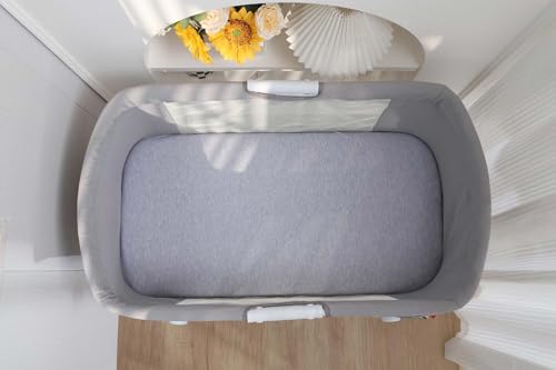 Image of Onacosht 100% Organic Cotton Bassinet Sheets 35 inch x 20 inch Compatiable with AMKE 3 in 1 & Gofirst Baby Bassinet, 2 Pack Jersey Knit Fitted Sheet for Baby Boy and Girl, Grey and Pastel Blue